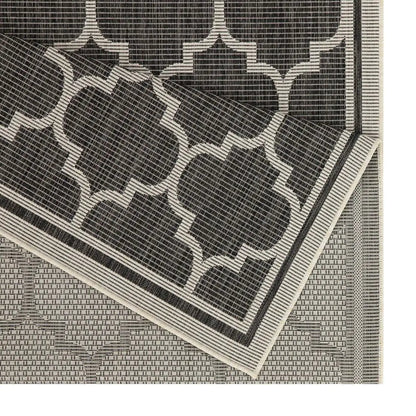 Sunshine runner rug 2 ft 7 in x 7 ft 3 in, polypropylene black ivory trellis pattern on Tampa Home & Garden Store