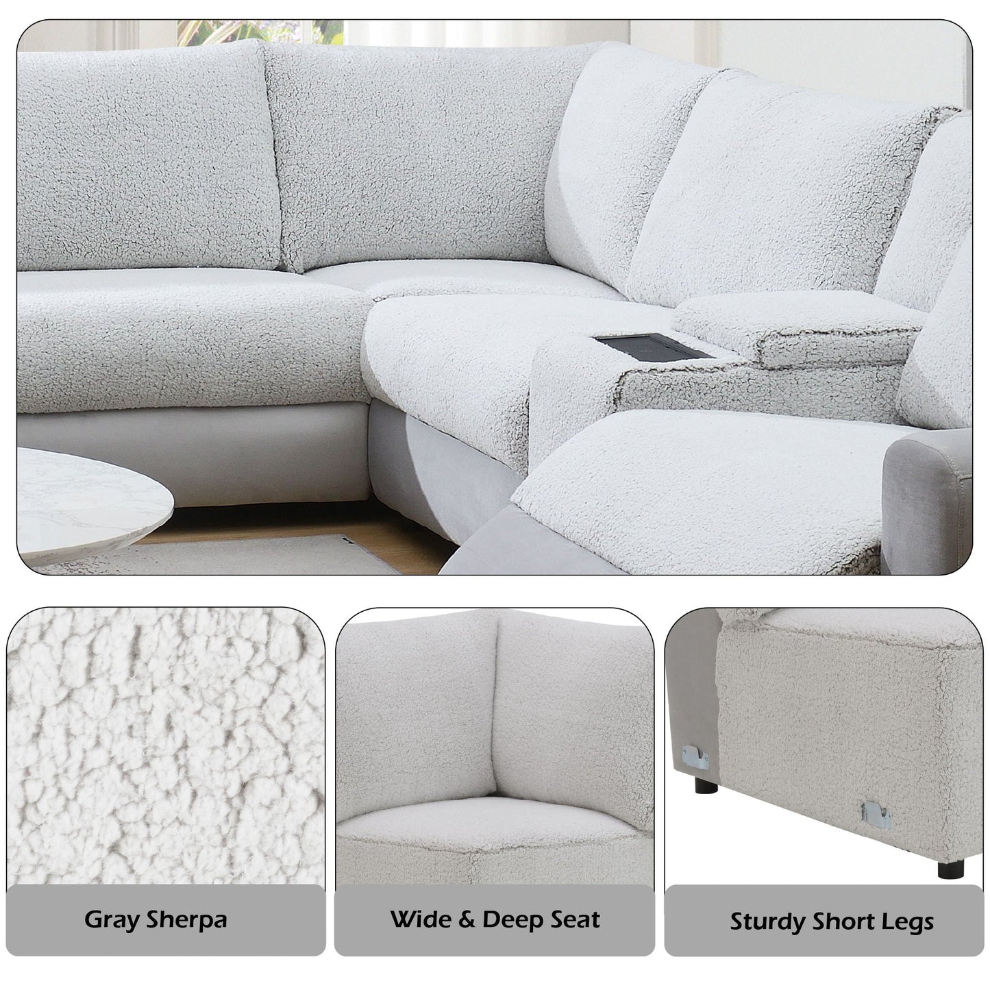 Tarrance modular power reclining sectional gray fabric chaise longue by HouseOfZazla on Tampa Home & Garden Store