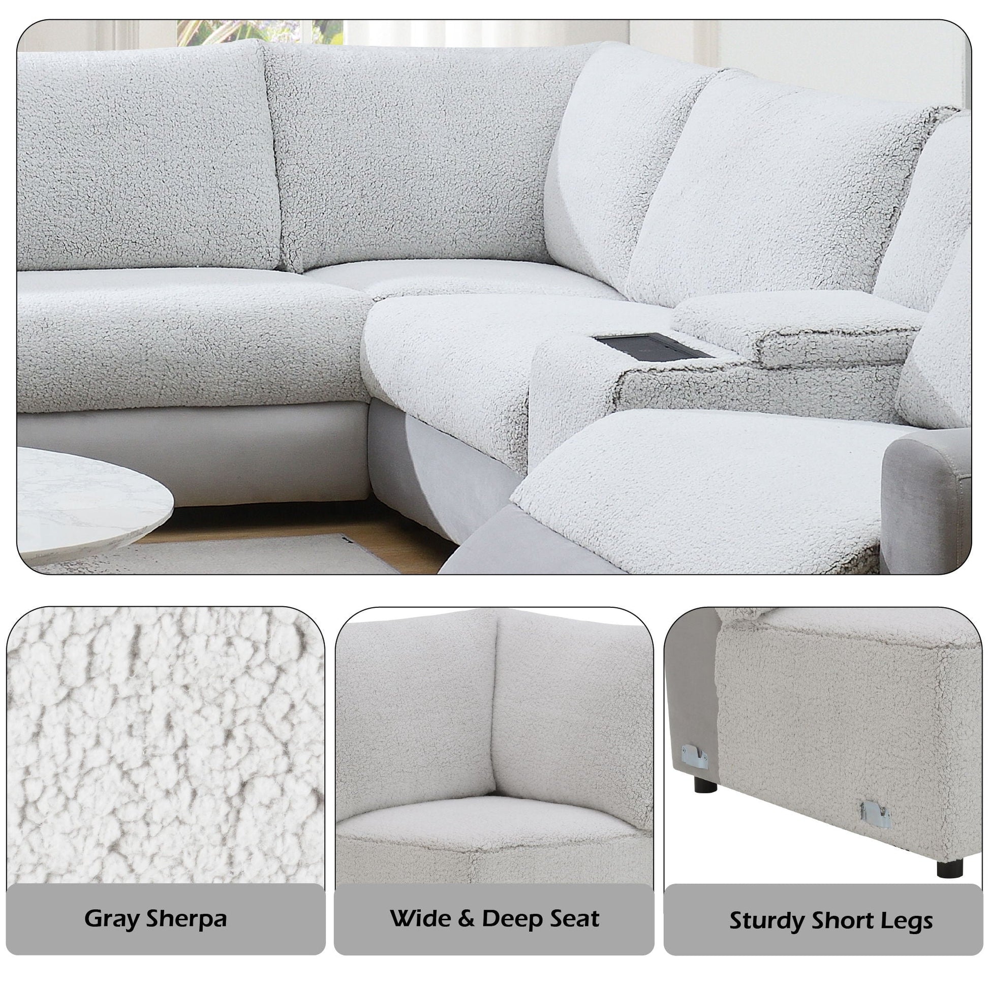 Tarrance modular power reclining sectional gray fabric chaise longue by HouseOfZazla on Tampa Home & Garden Store