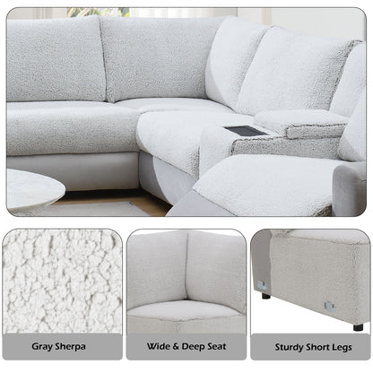 Tarrance modular power reclining sectional gray fabric chaise longue by HouseOfZazla on Tampa Home & Garden Store