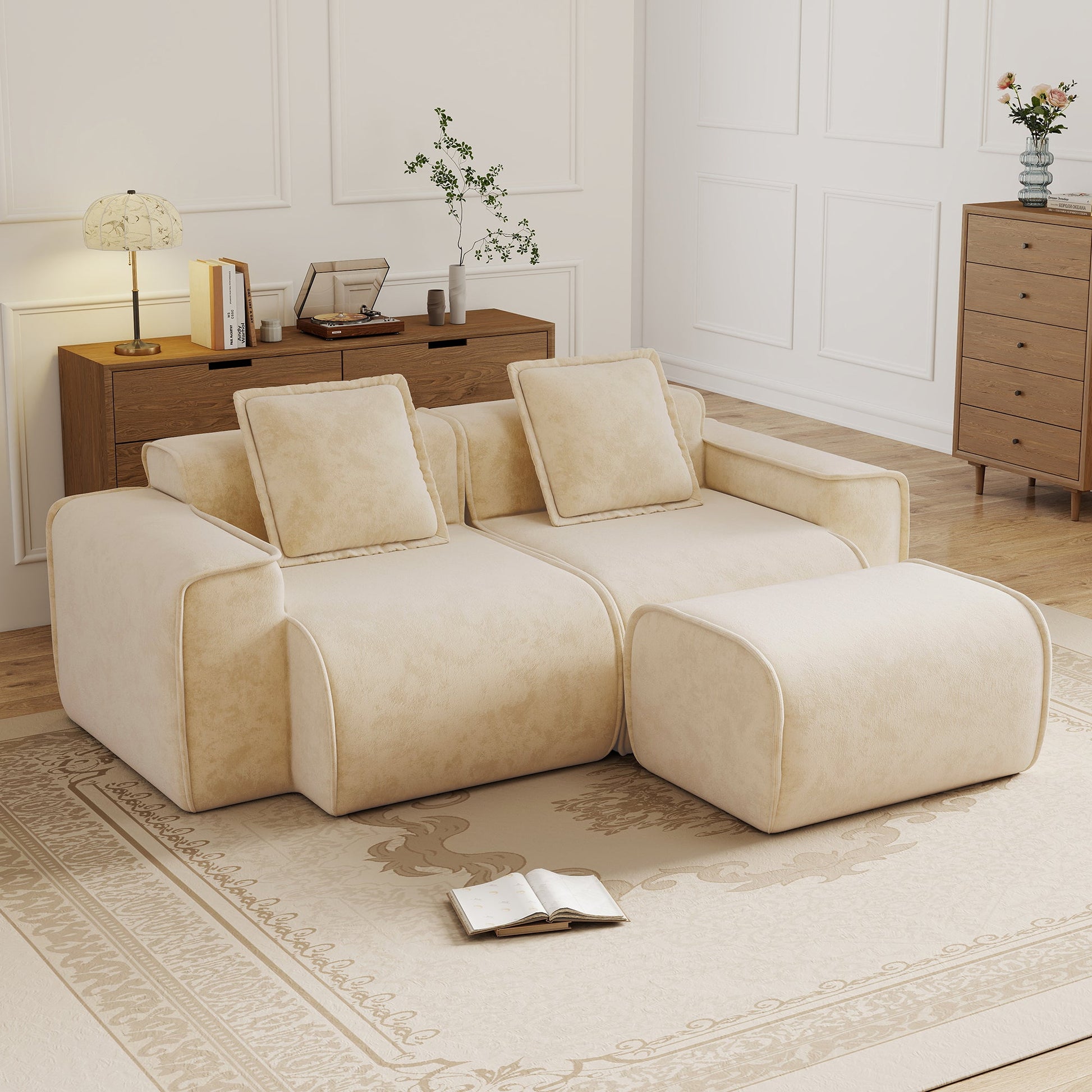 Streamlined Design Modular 2 Seat L Shape Sectional Sofa cream fabric by HouseOfZazla on Tampa Home & Garden Store
