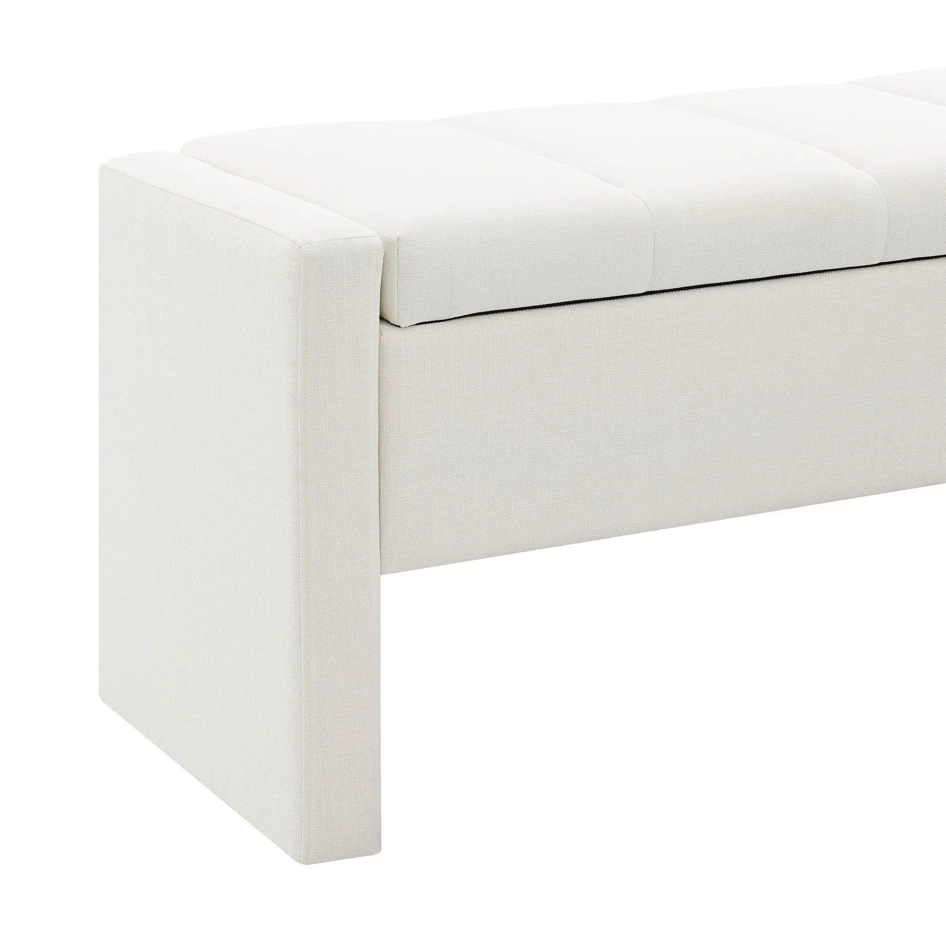 Modern upholstered large bed end storage bench white fabric cushioned top on Tampa Home & Garden Store