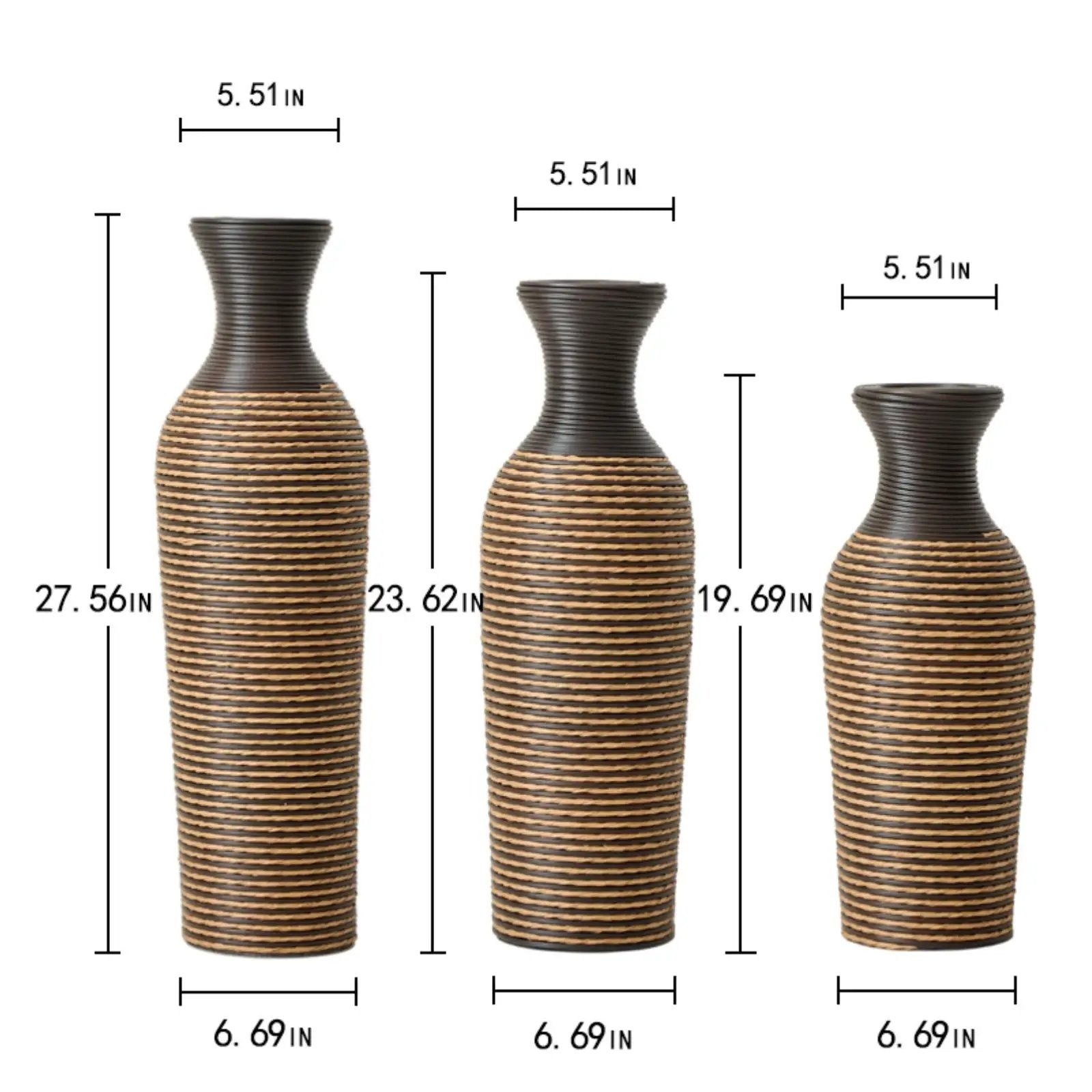Floor vase set of 3 in dark brown with tan rope-wrapped texture by Unique Piece Furniture on Tampa Home & Garden Store