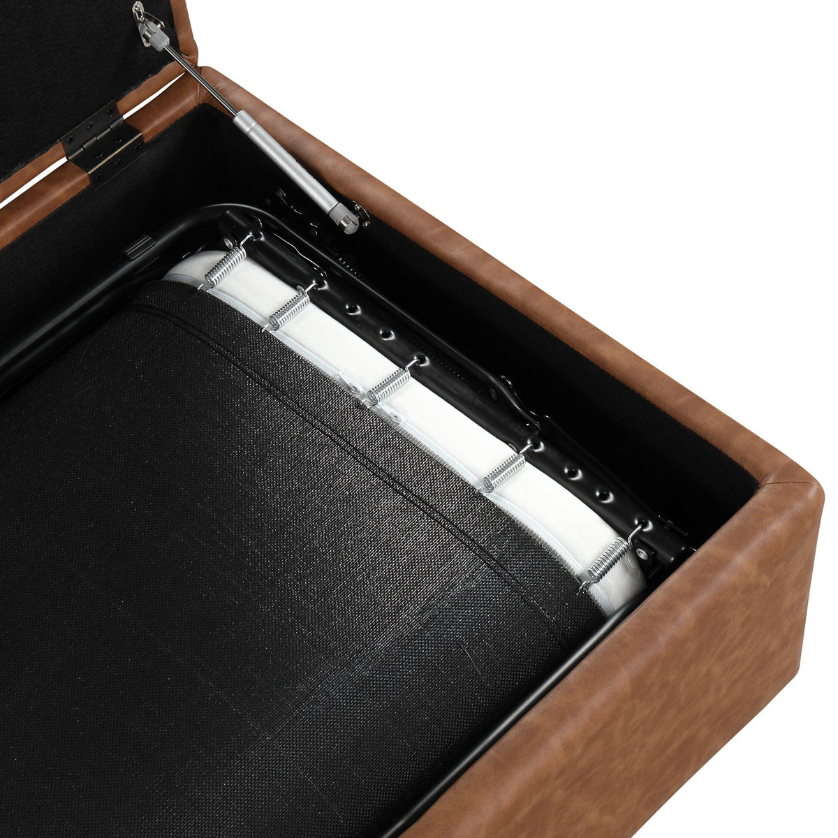 Twin size folding ottoman sleeper bed internal mechanism with metal hinges and springs on Tampa Home & Garden Store