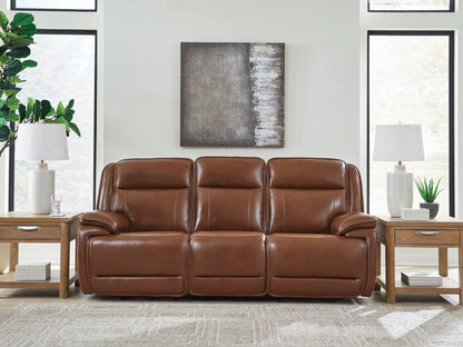Healy Pier power reclining sofa with adjustable headrests in chocolate leather on Tampa Home & Garden Store