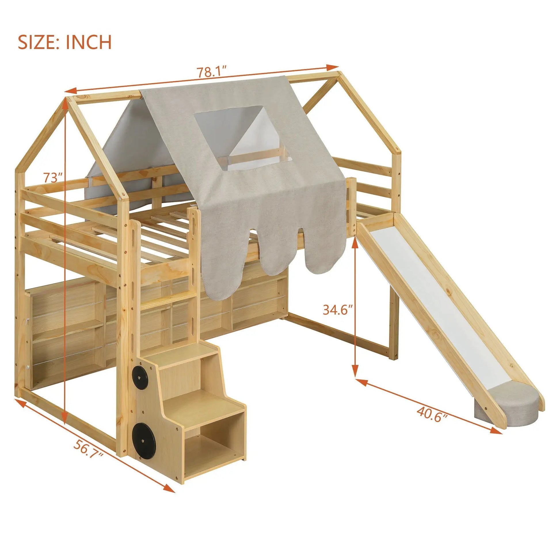 Loft bed with house-shaped frame and tent by Unique Piece Furniture, wood finish and fabric tent on Tampa Home & Garden Store