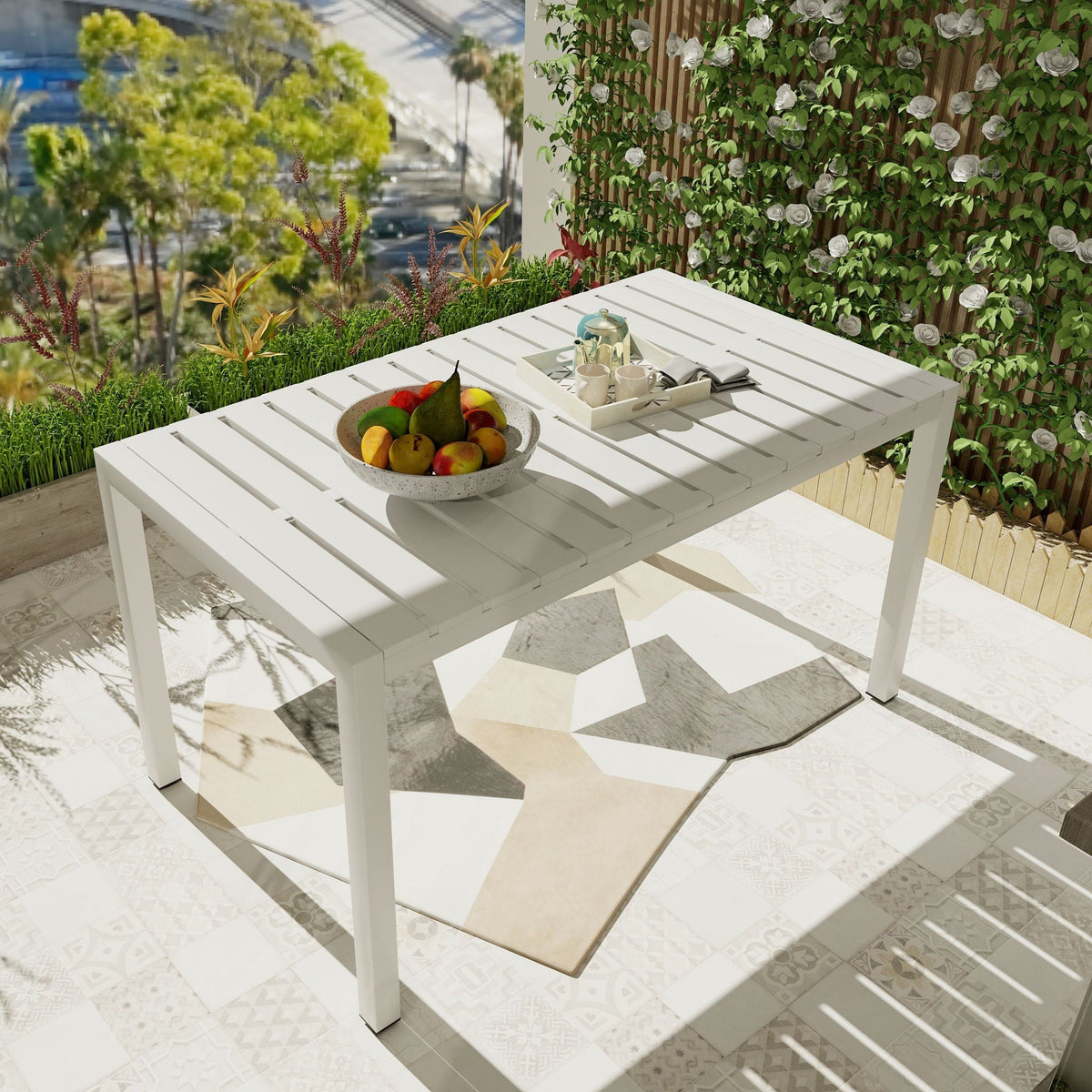 Modern dining table slatted top with UV resistant powdercoated metal legs HouseOfZazla on Tampa Home & Garden Store