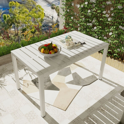 Modern dining table slatted top with UV resistant powdercoated metal legs HouseOfZazla on Tampa Home & Garden Store