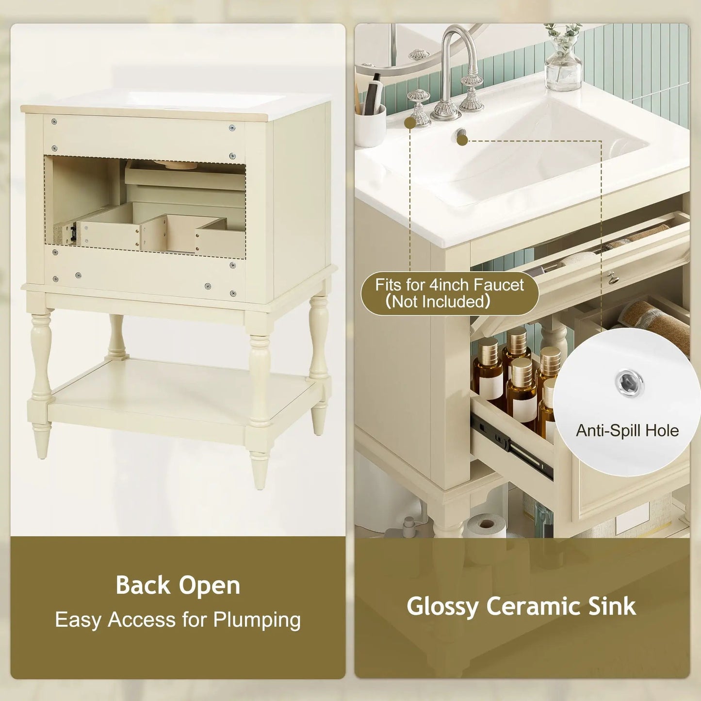 Bathroom Vanity Sink and Two Drawers Storage