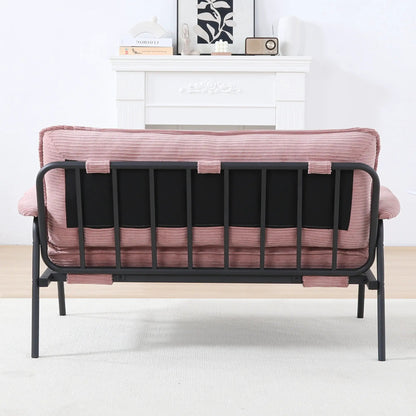 Modern metal-frame sofa with pink ribbed upholstery and sponge cushions, compact space seating on Tampa Home & Garden Store