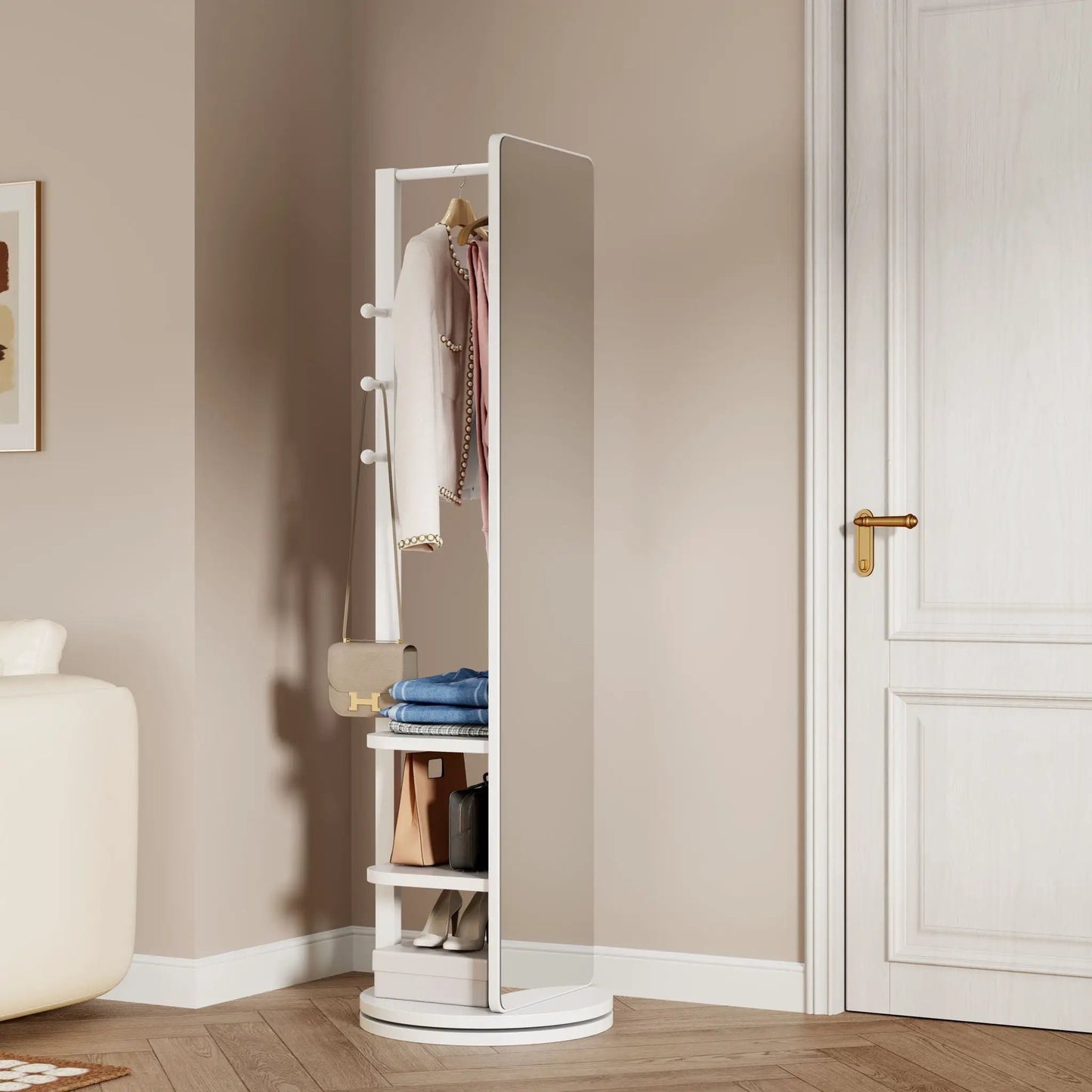 3 In 1 Multifunctional Full Length Clothing Mirror with white frame and storage on Tampa Home & Garden Store