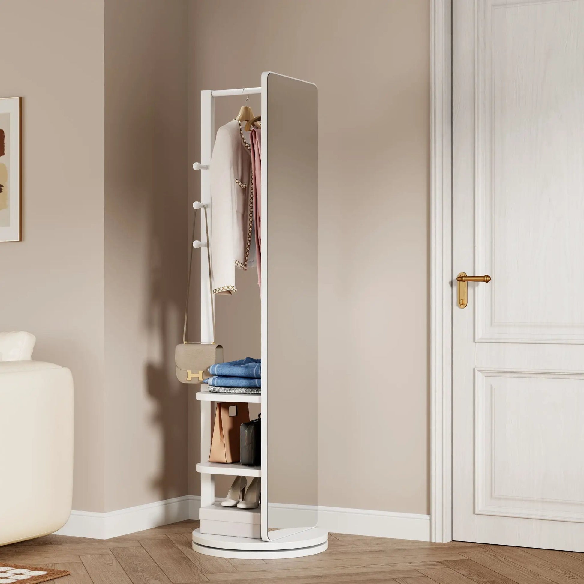 3 In 1 Multifunctional Full Length Clothing Mirror with white frame and storage on Tampa Home & Garden Store