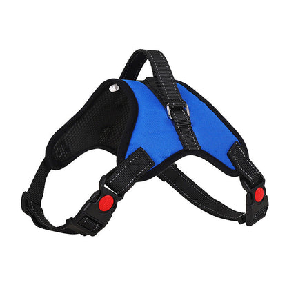 Cat And Dog Traction Rope Pet Vest by Pet Zen, blue breathable harness with red buckles on Tampa Home & Garden Store