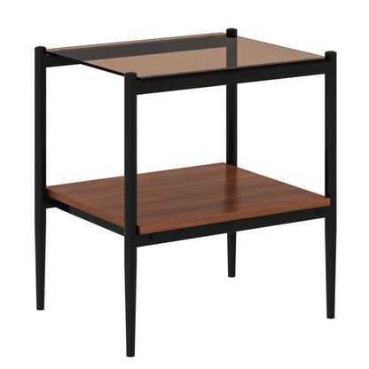 Modern End Table Set of 2 With Tempered Glass