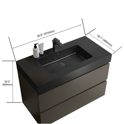 Alice bathroom vanity with sink, black floating wall-mounted unit with basin and storage on Tampa Home & Garden Store