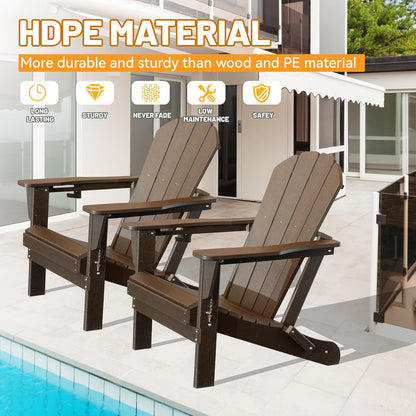 Two Brown HDPE Adirondack Chairs With Cup Holder