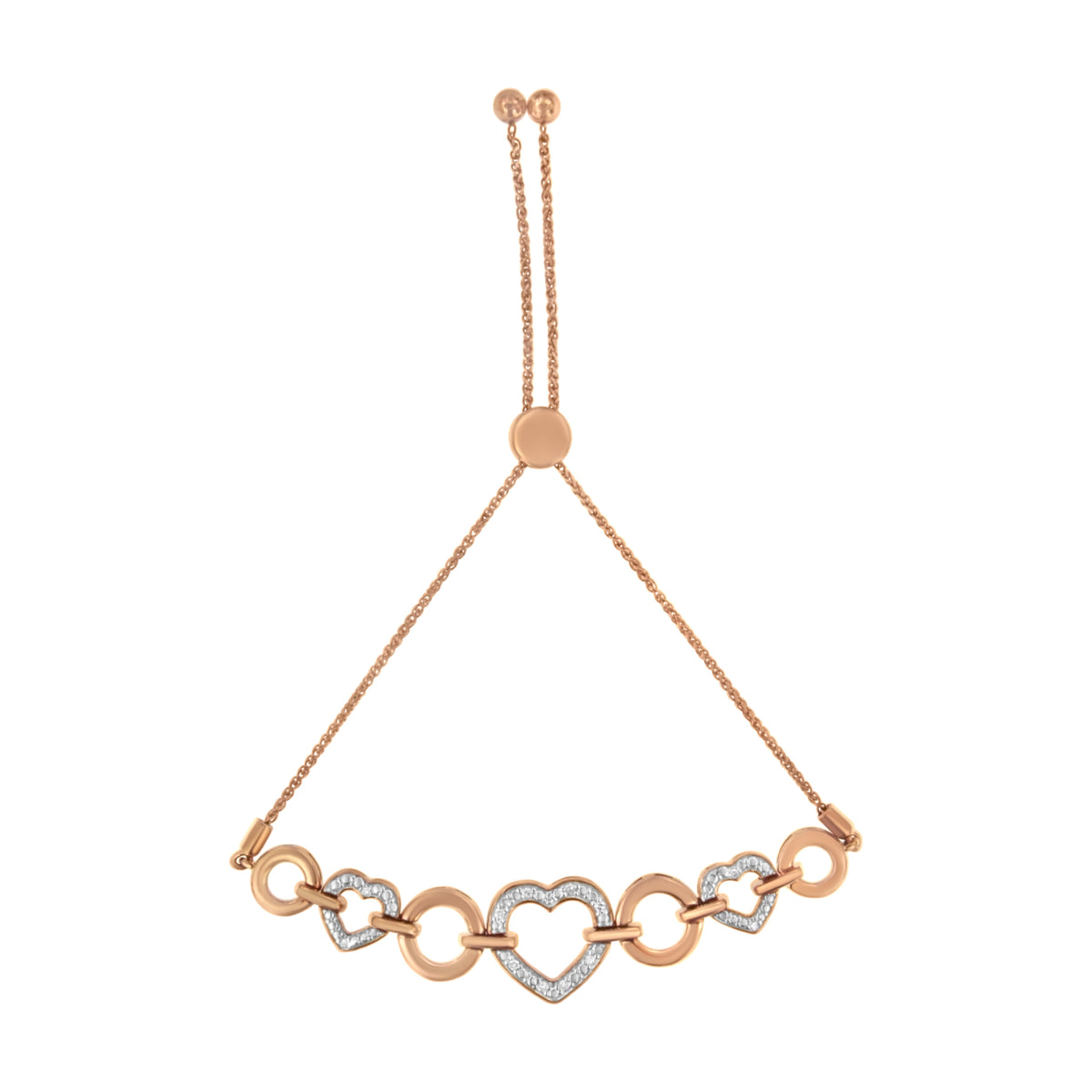 Bolo bracelet rose gold plated with heart and circle diamond accents 6–10 in, Bids.com on Tampa Home & Garden Store