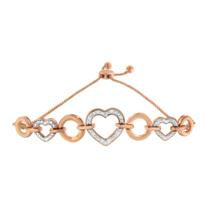 Bracelet rose gold plated .925 with diamond heart links, adjustable 6–10 in by Bids.com on Tampa Home & Garden Store