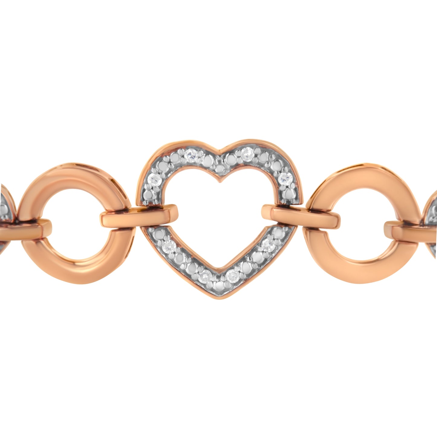 Bracelet rose gold plated .925 silver with diamond circle and heart links adjustable 6–10 in on Tampa Home & Garden Store
