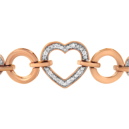 Bracelet rose gold plated .925 silver with diamond circle and heart links adjustable 6–10 in on Tampa Home & Garden Store