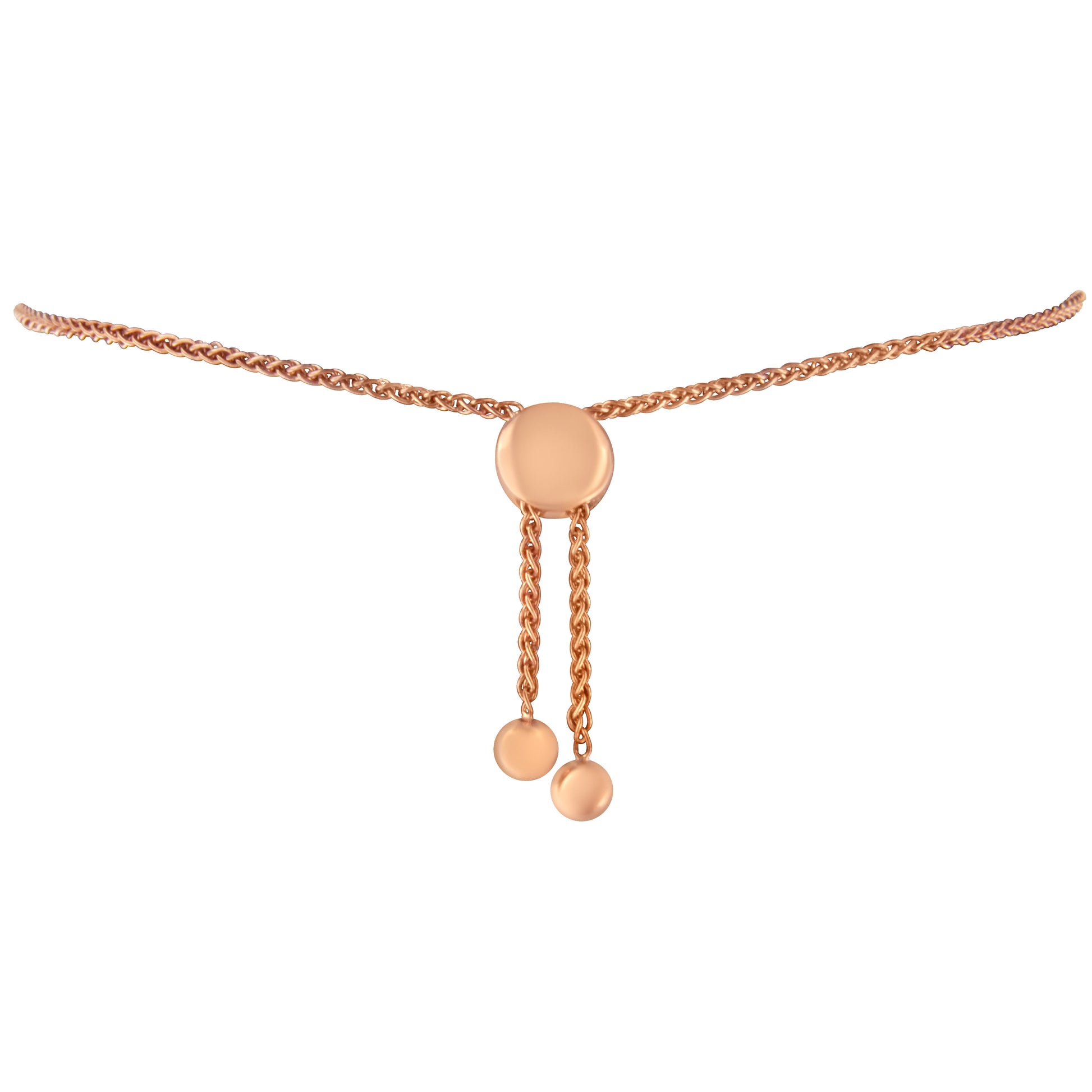 Rose gold plated bolo bracelet with a smooth round disc charm and multi-chain strands on Tampa Home & Garden Store