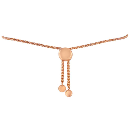 Rose gold plated bolo bracelet with a smooth round disc charm and multi-chain strands on Tampa Home & Garden Store