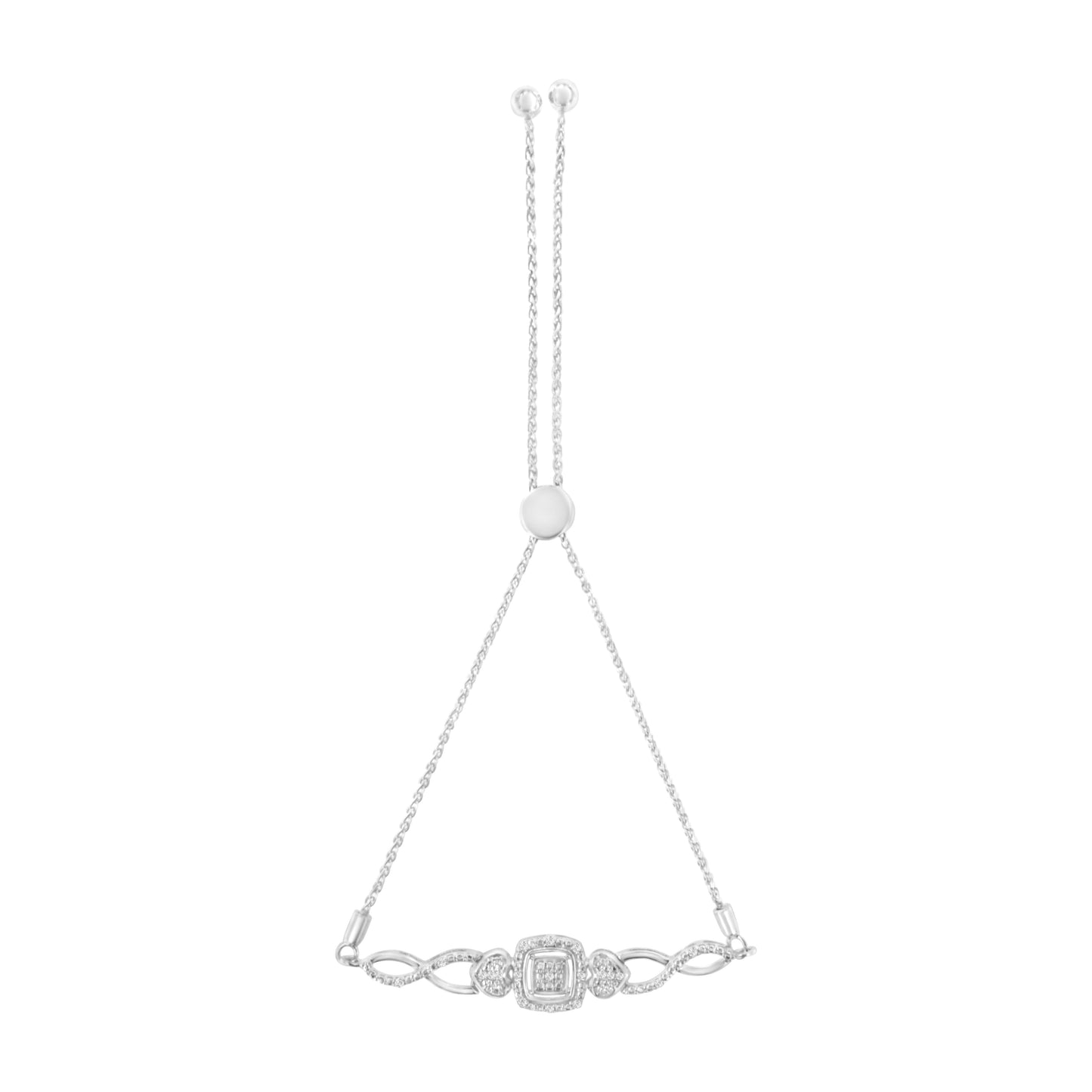 Bracelet 925 sterling silver diamond cushion frame bolo heart-sides I-J color I3 clarity on Tampa Home & Garden Store