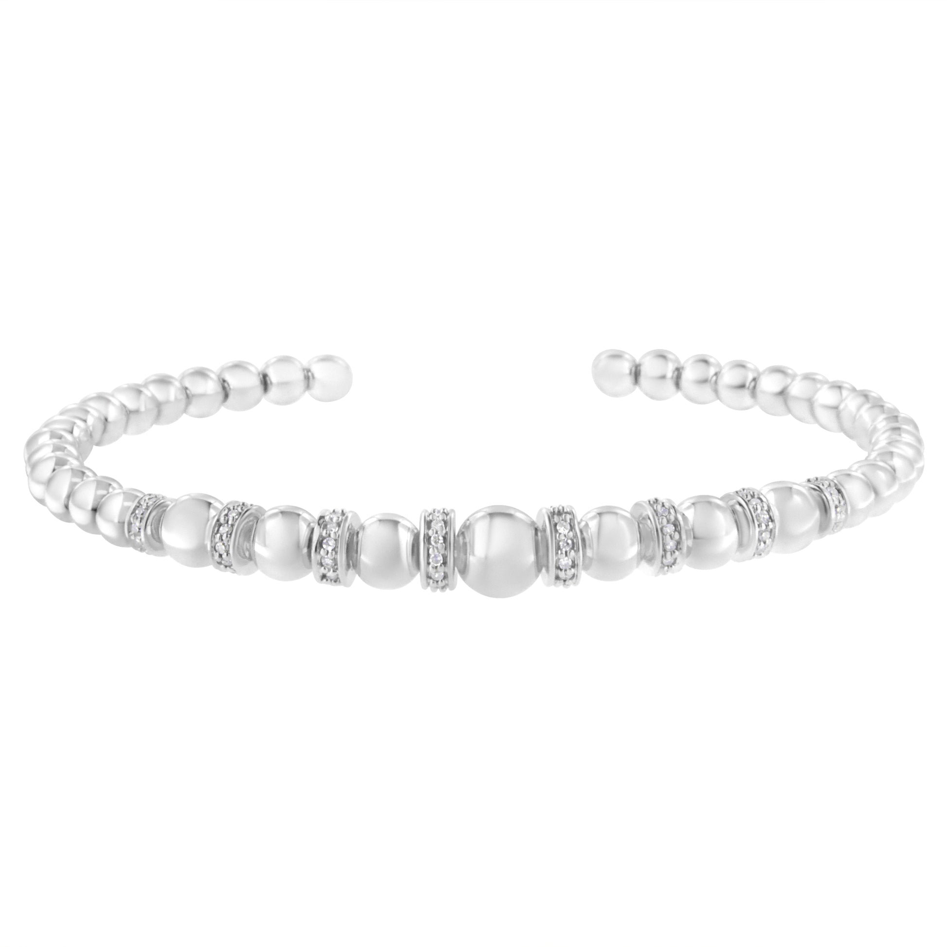 Bracelet .925 silver diamond rondelle ball bead cuff I-J I2-I3 1/4 cttw fits 7.5 in on Tampa Home & Garden Store