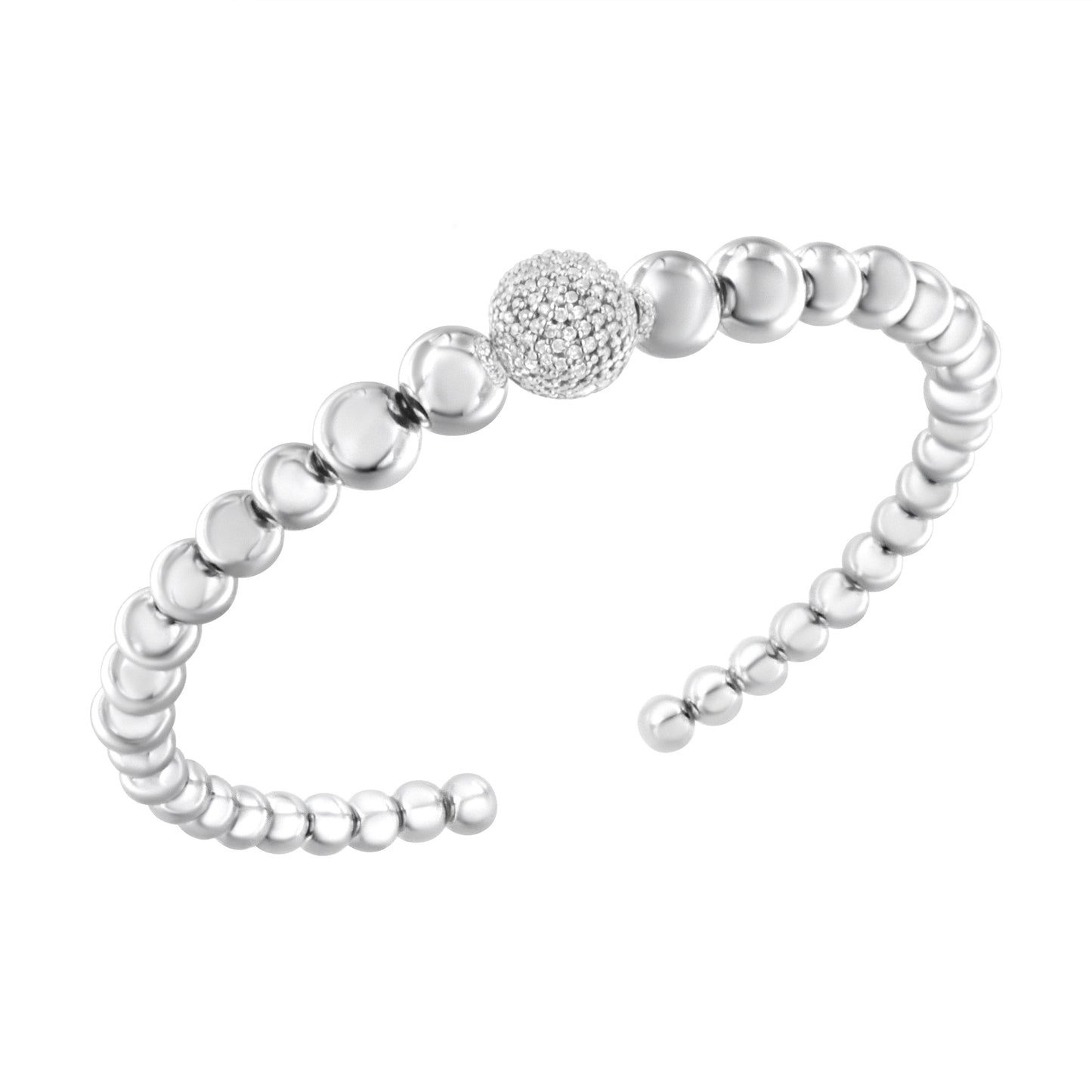 Sterling silver ball bead bracelet with diamond rondelle bead 1/6 ct tw fits 7.5 in on Tampa Home & Garden Store