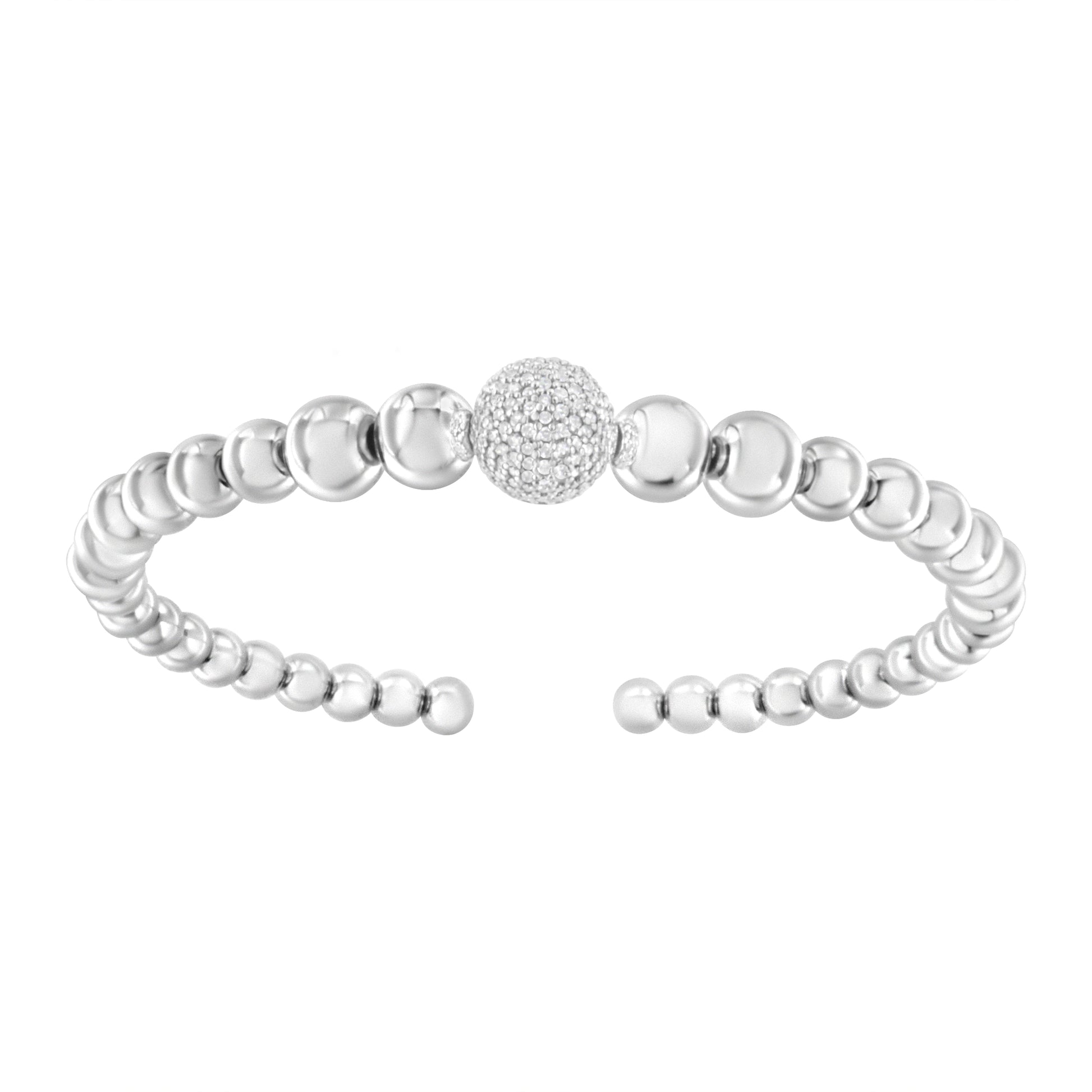 Bracelet .925 Sterling Silver bead cuff with pavé diamond center ball fits up to 7.5 in on Tampa Home & Garden Store