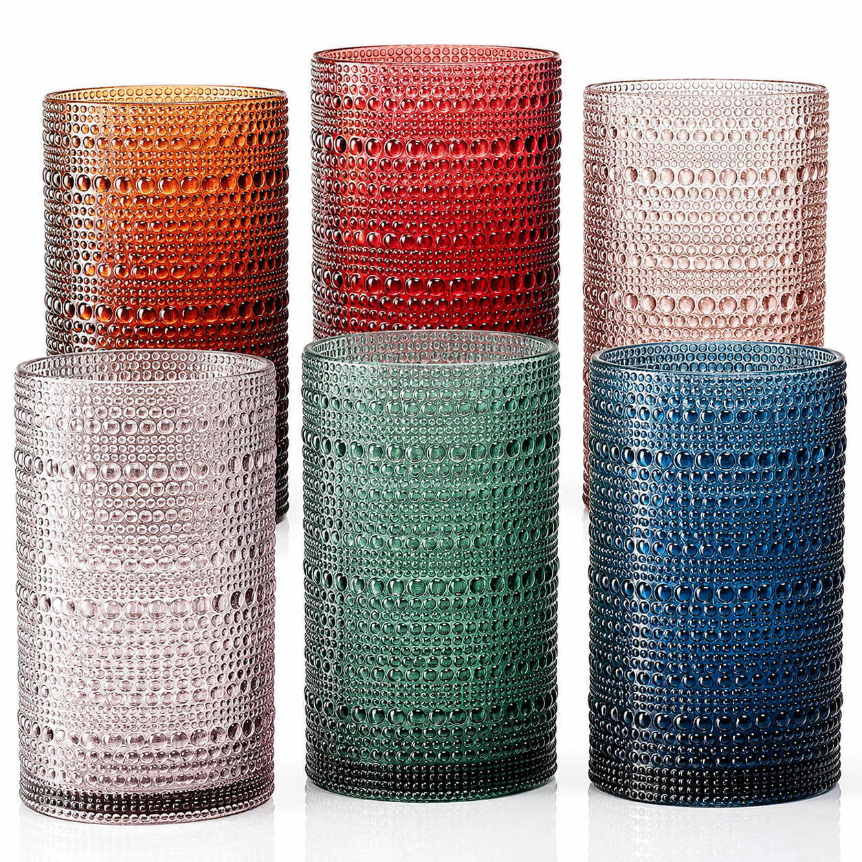A set of six Eze Acrylic Hobnail Highball Glasses