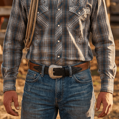 Hand-Tooled Basketweave Belt