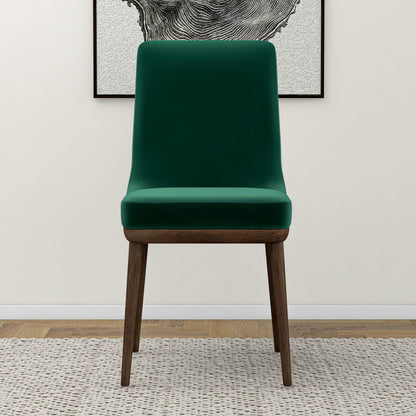 Mid-Century Modern Dining Chair Set of 2 with green upholstered back and seat, solid wood legs on Tampa Home & Garden Store