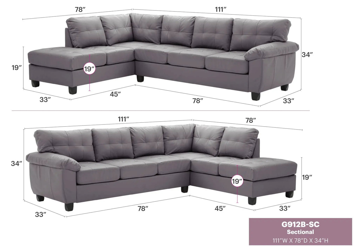 Gallant Sectional Sofa with Right or Left Chaise