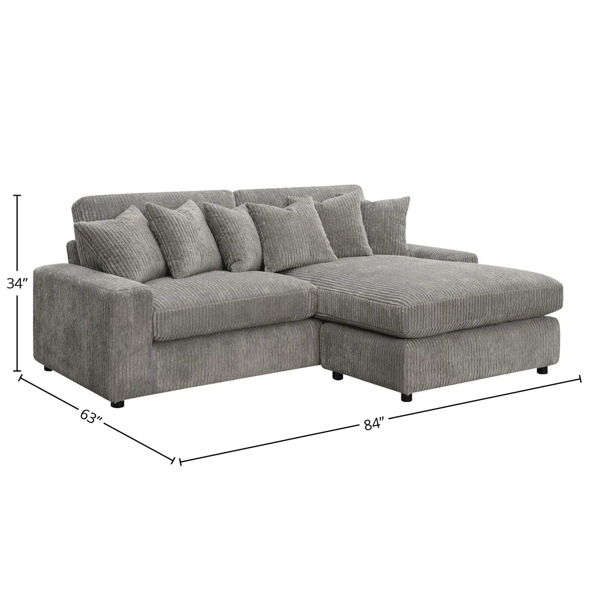 Tavia gray reversible sectional sofa with 6 pillows by Unique Piece Furniture, 84x63x34 on Tampa Home & Garden Store