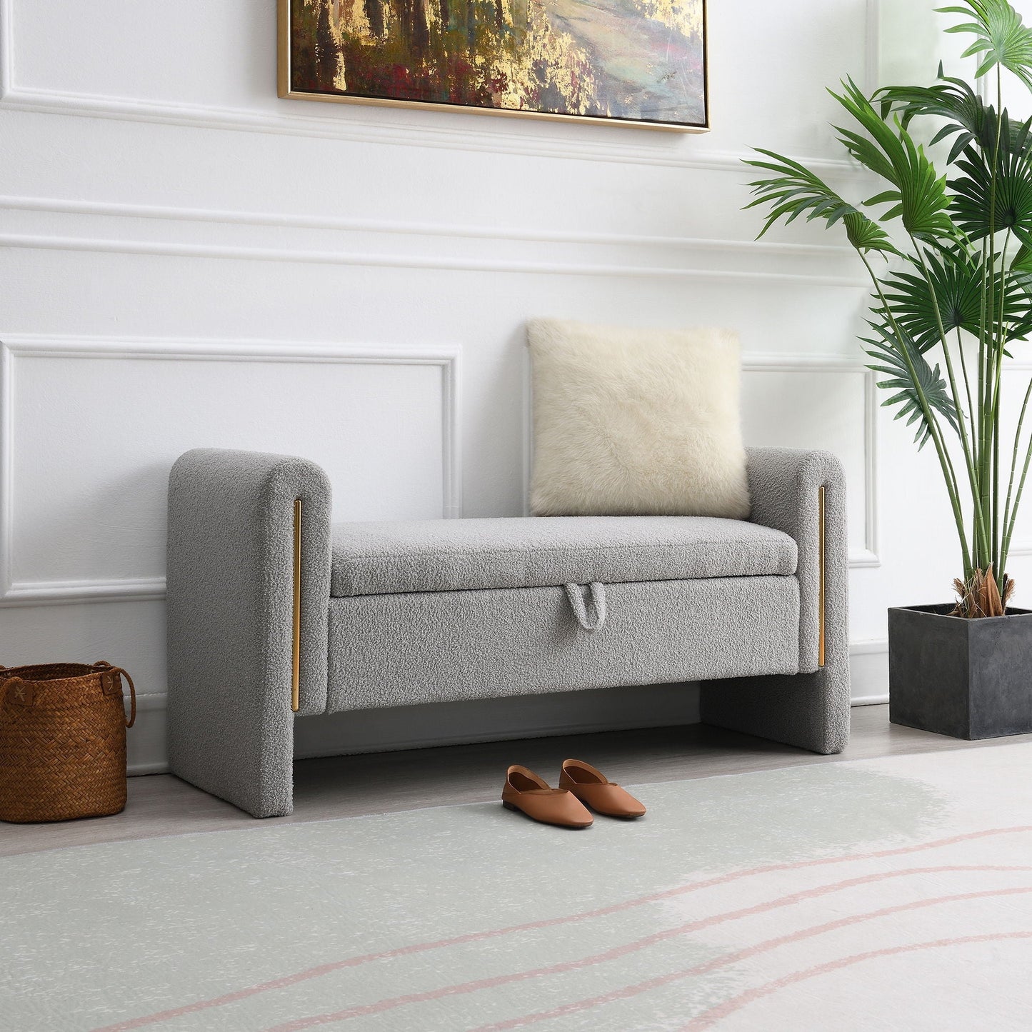 Modern Plush Teddy Bench With Storage And Seat