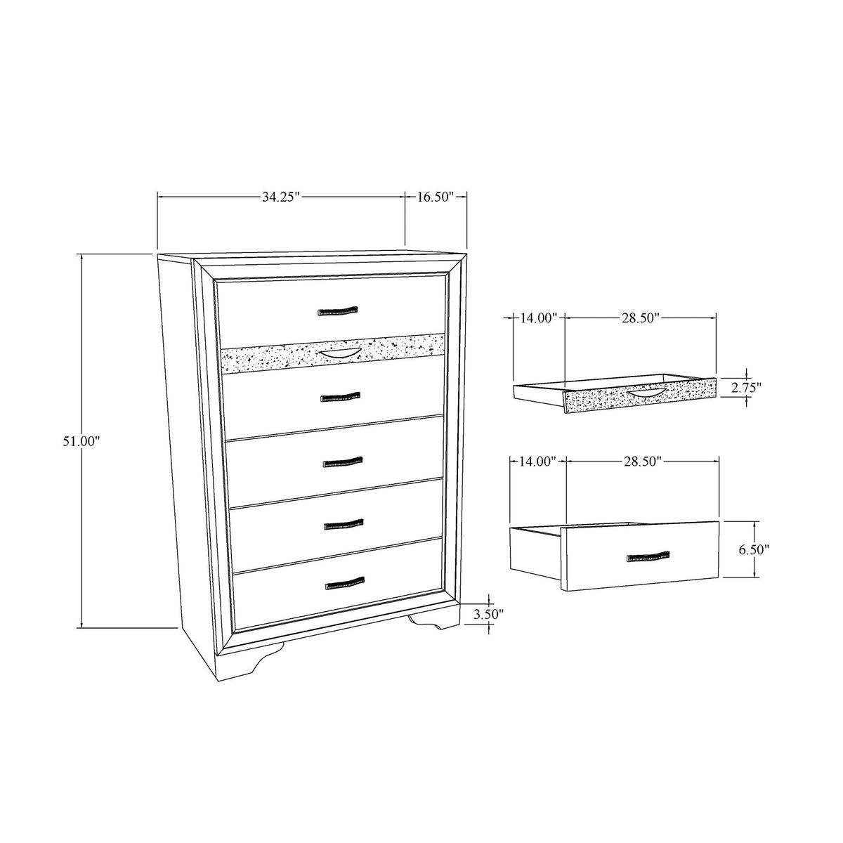 Gray sparkle accent chest with jewelry drawer Ryder by HouseOfZazla accent table on Tampa Home & Garden Store