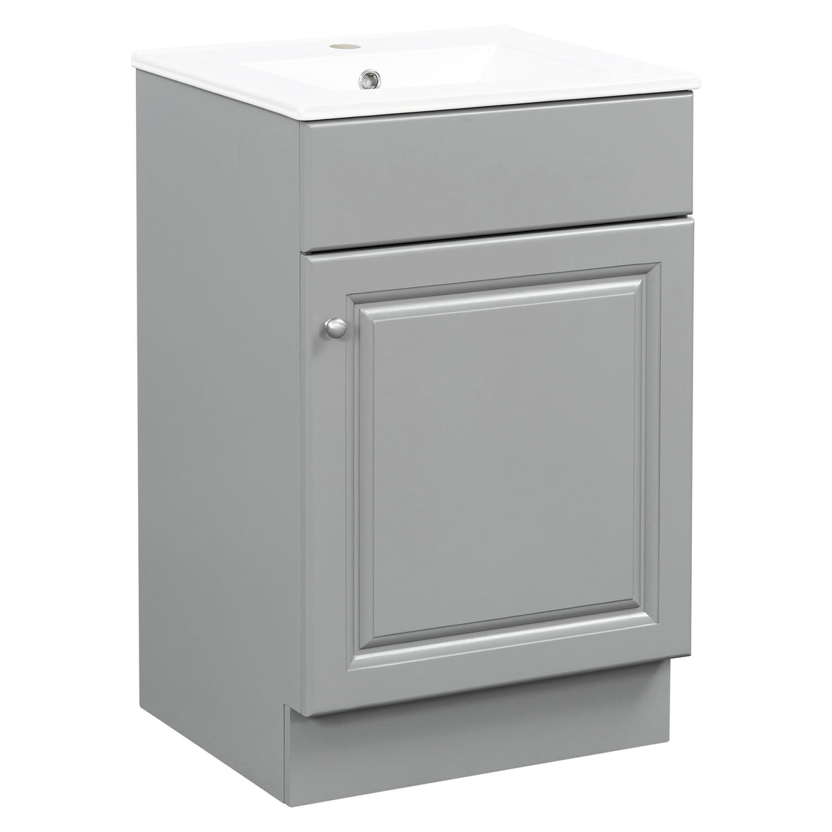 Bathroom vanity with sink and adjustable shelf, grey cabinet with white top on Tampa Home & Garden Store
