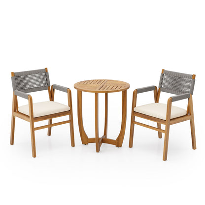 Outdoor 3 Piece Teak Dining Set with Gray Cushion