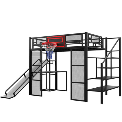 Loft bed with desk and slide, basketball hoop, staircase in black by Unique Piece Furniture on Tampa Home & Garden Store