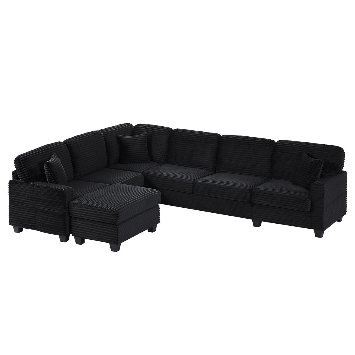 Black U‑shaped sectional with movable ottoman and side pockets; 2-piece set by HouseOfZazla on Tampa Home & Garden Store