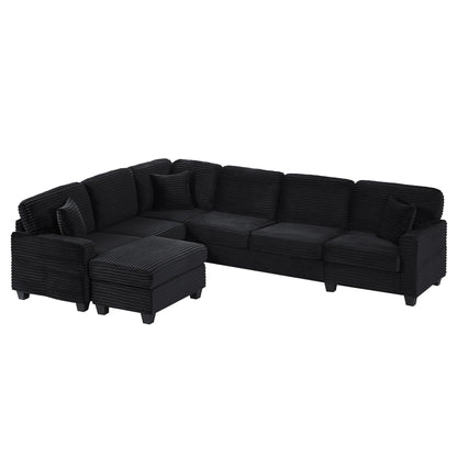 Black U‑shaped sectional with movable ottoman and side pockets; 2-piece set by HouseOfZazla on Tampa Home & Garden Store