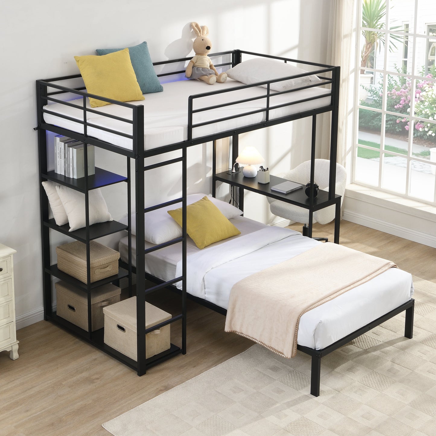 Metal Loft Bed Frame With Desk And Storage