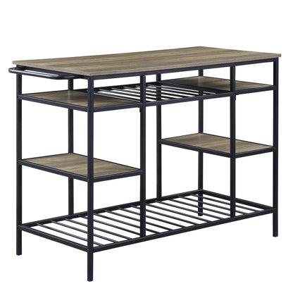 Lona Kitchen Island Rustic Oak and Black Finish