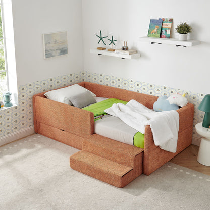 Sturdy Wood Kids Bed with Guardrails and Storage