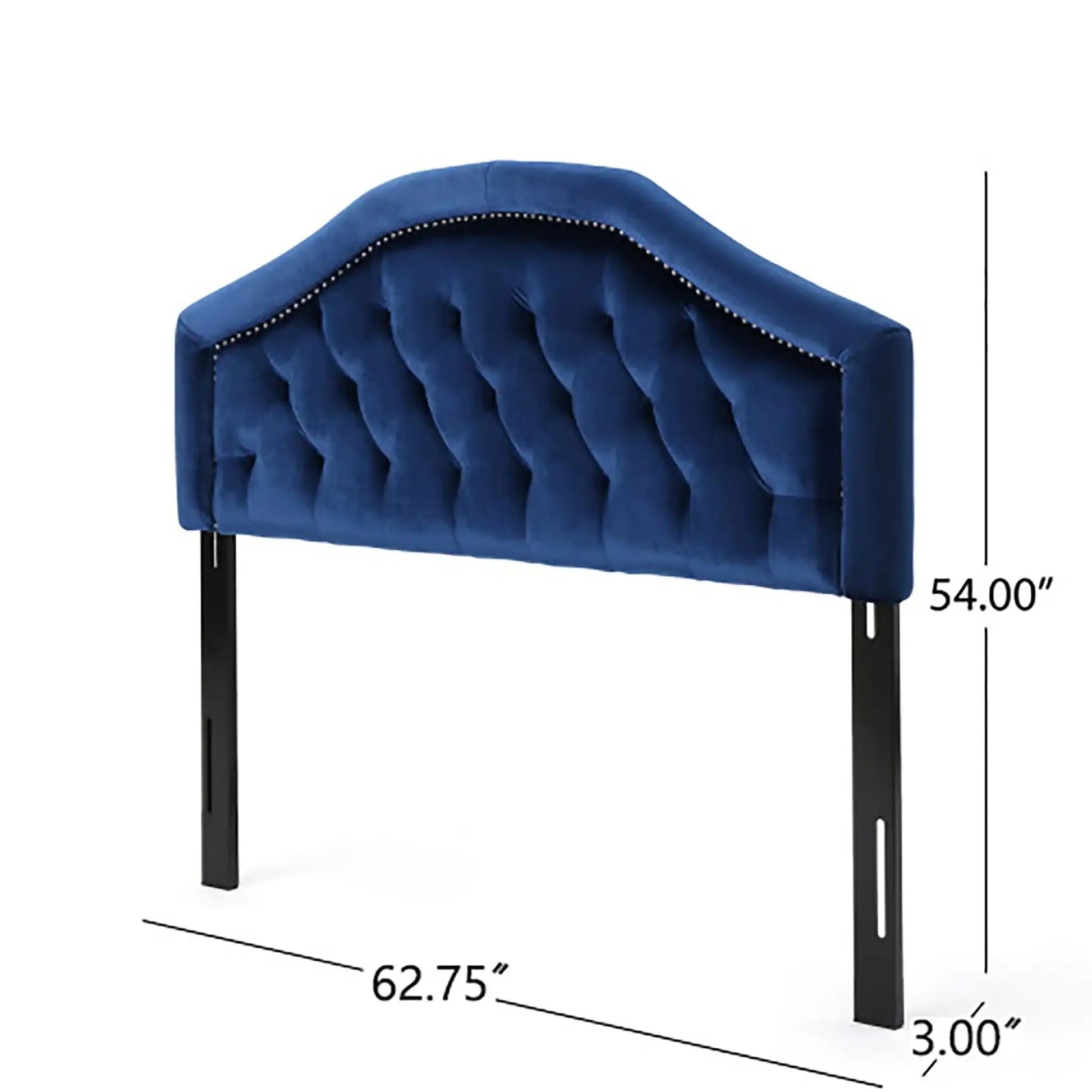 Kaarina Contemporary Tufted Fabric Headboard blue velvet with nailhead trim on Tampa Home & Garden Store