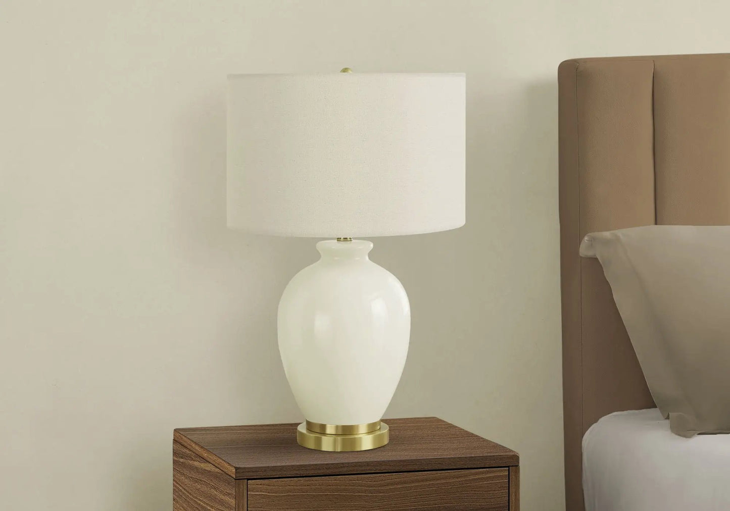 Table lamp cream ceramic base with brass accents and off-white shade by Unique Piece Furniture on Tampa Home & Garden Store