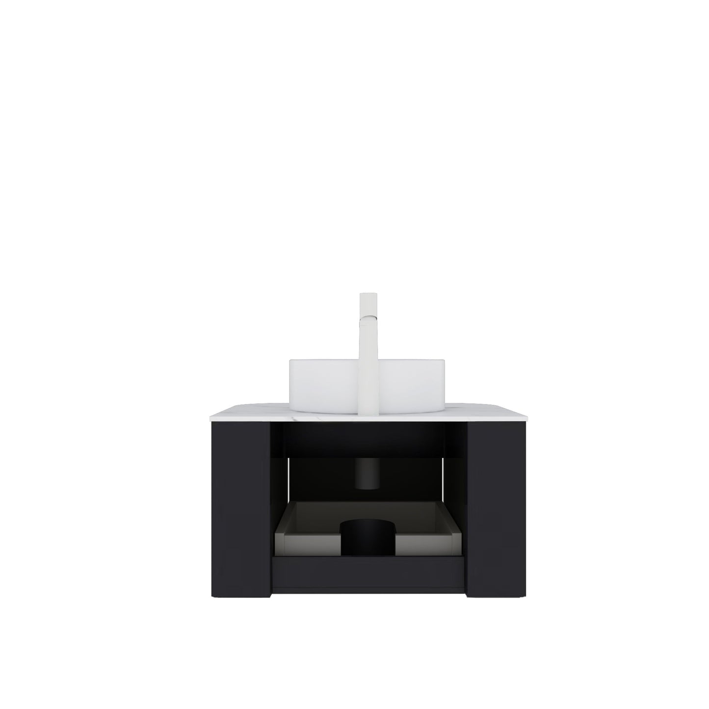 DINA 24in Bathroom Vanity & Sink by HouseOfZazla, floating black cabinet with white countertop on Tampa Home & Garden Store