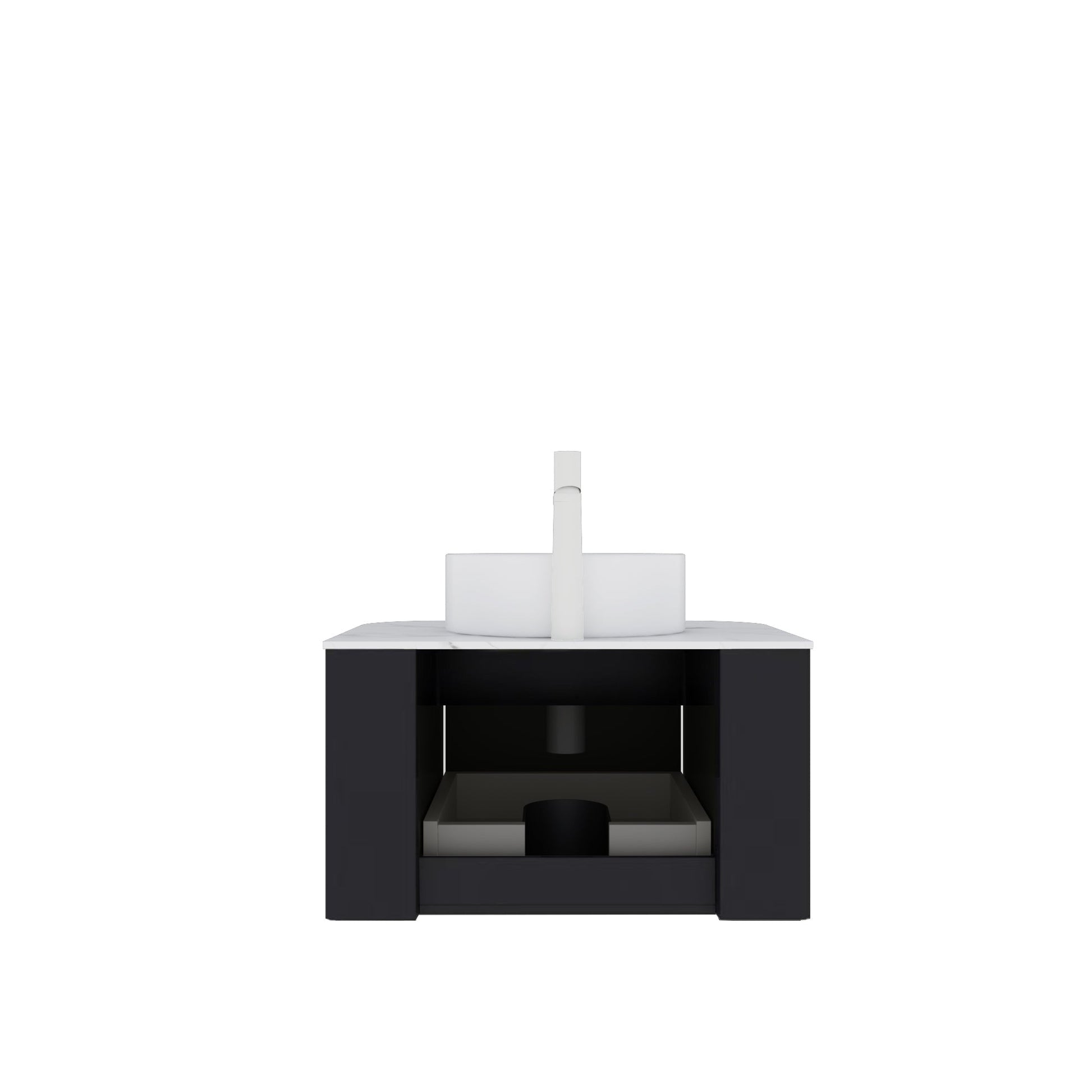 DINA 24in Bathroom Vanity & Sink by HouseOfZazla, floating black cabinet with white countertop on Tampa Home & Garden Store