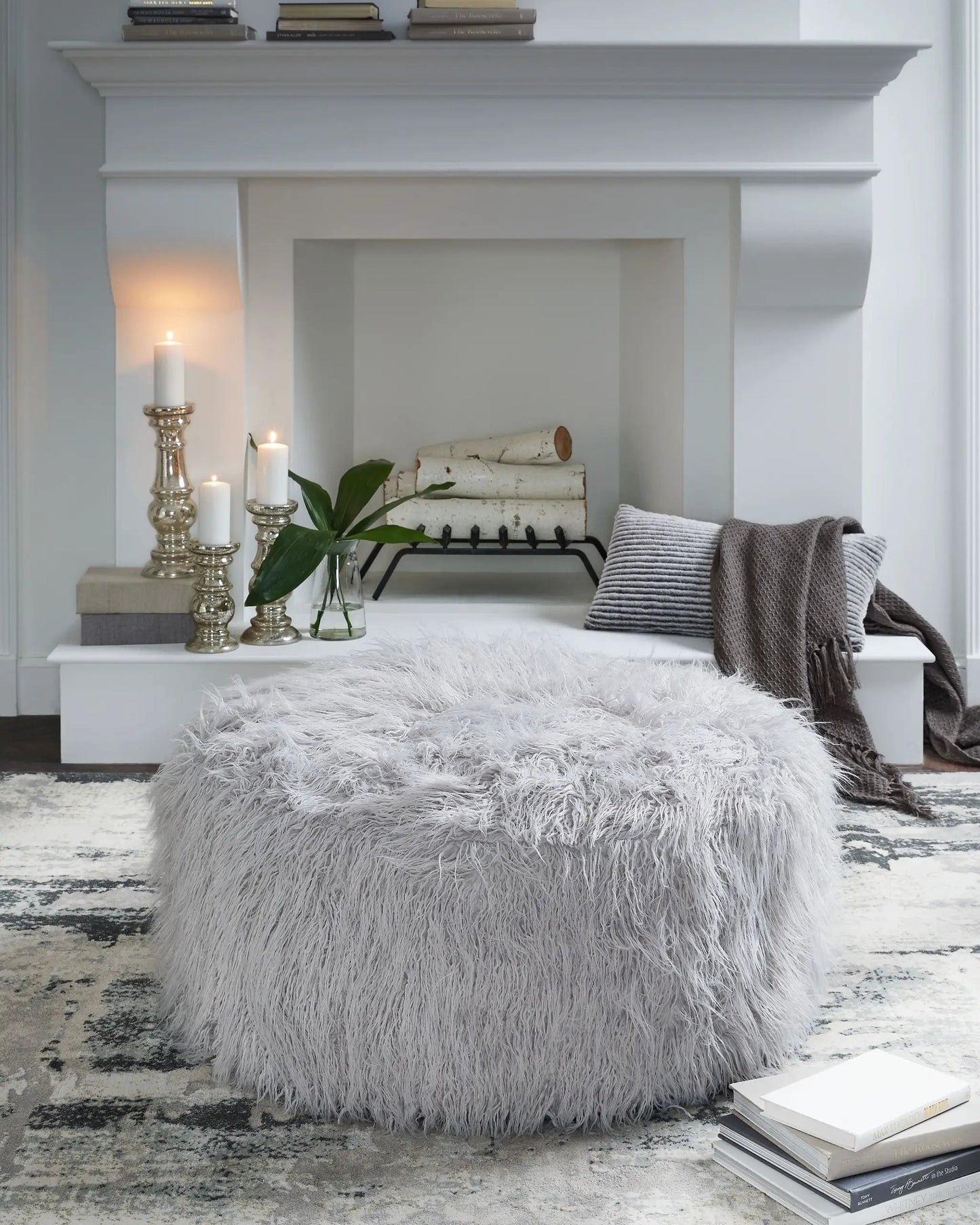 Galice Oversized Ottoman With Faux Fur Upholstery